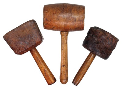 Assorted Makers: Lot Of Three Burl Wood Mallets