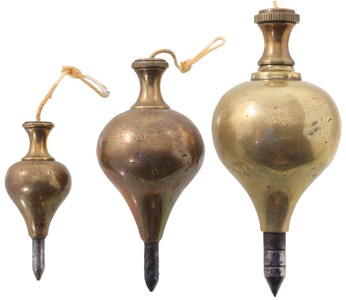 E. Preston & Sons, Birmingham, England (Unmarked): Three Preston Patter Brass Plumb Bobs