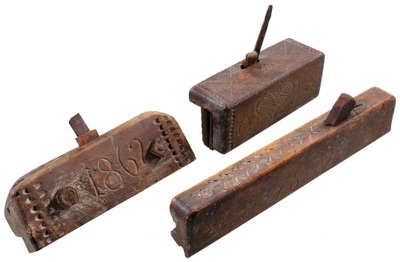 Assorted Makers: Three Carved & Dated Woodworking Tools