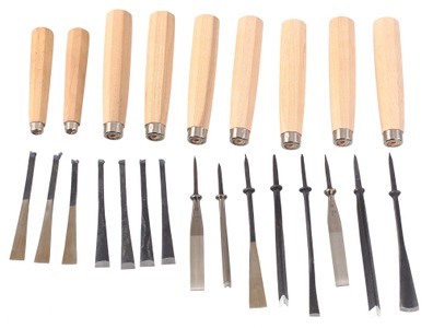 Henry Taylor, Acorn Works, Sheffield, England: Lot Of Nine Unhafted Carving Tools