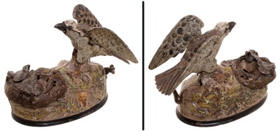 J. & E. Stevens & Company, Cromwell, Connecticut: Rare "Eagle And Eaglets" Mech. Bank