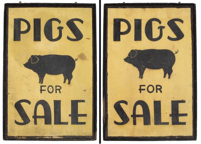 Unmarked: "Pigs For Sale" Farm Sign