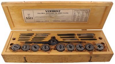 Vermont Tap & Die Company, Lyndonville, Vermont, No. 5311: Extra Large Set Of Taps & Die Stocks