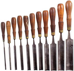 Moulson Brothers, Sheffield, England: Set Of 11 Incannel Tang Type Gouge