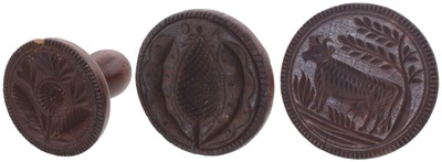 Unmarked: Three Hand Carved Walnut Butter Stamps