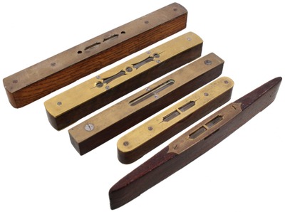 Assorted Makers: Five English Mkr. Spirt Levels