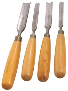 Henry Taylor, Acorn Works, Sheffield, England: Stepped Set Of Four B'wood Hdl. Gouges