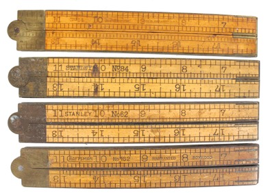 Assorted Makers: Four Clean Brass Bound Folding Rules