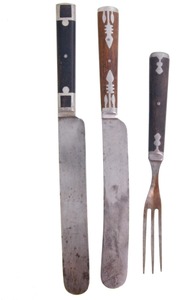 Assorted Makers: Three Pewter Inlay Cutlery Items