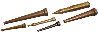 Assorted Makers: Five Early Brass Hose Nozzles