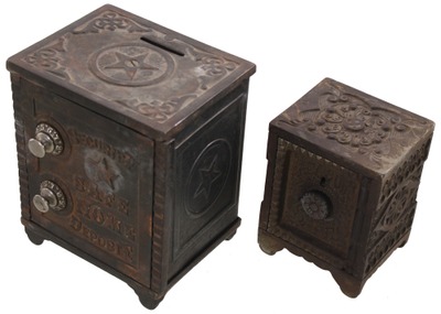 Assorted Makers: Two Cast Iron "Safe" Type Still Banks
