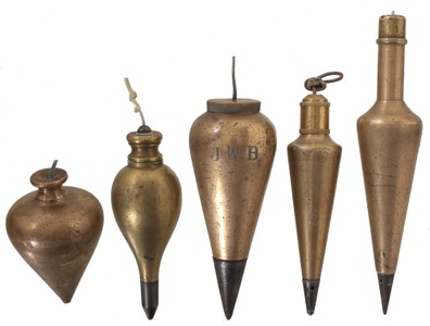 Unmarked: Lot Of Five Clean Plumb Bobs
