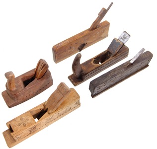 Assorted Makers: Lot Of Five Carved Wooden Planes