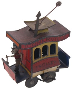 Kansas Toy & Novelty Company, Clifton, Kansas: "Toonerville Trolley Wind-Up Tin Toy