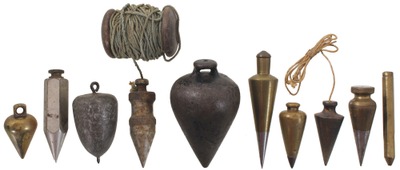 Assorted Makers: Lot Of Brass, Iron & Lead Plumb Bobs