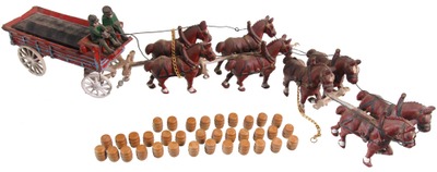 Unmarked: Cast Iron Painted Model Of Beer Wagon
