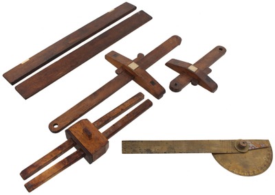 Assorted Makers: Lot Of Wooden & Brass Layout Tools