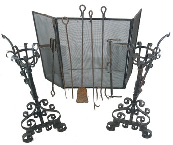 Unmarked: Pair Of Hand Forged Spanish Andirons