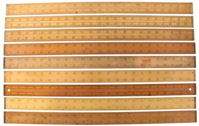 Assorted Makers: Lot Of Eight Asst. Shrinkage Rules