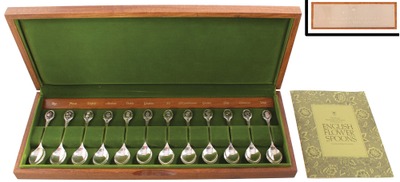 Royal Horticultural Society, London, England: Full Boxed Set Of 12 Sterling Spoons