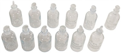 T.C. Wheaton Company, Millville, New Jersey: Twelve Unused Chemical Bottles