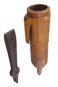 Unmarked: Early Wooden Scythe Stone Hldr.