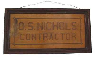 O.S. Nichols, Essex, Vermont: Orig. Framed Marquetry Sign