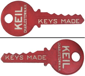 Keil Lock Company, Charlestown, New Hampshire: Orig. Cast Alum. "Keys Made" Sign