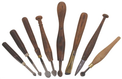 Unmarked: Wkg. Set Of Eight Pewter Spinning Tool