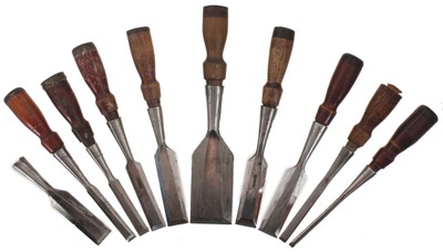 Stanley Rule & Level, No. 750: Lot Of Ten Asst. Butt Chisels