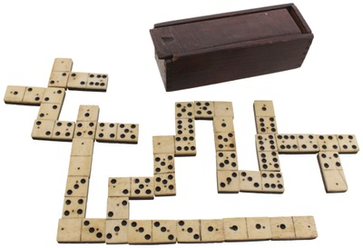 Unmarked: Full Set Of 28 Bone & Ebony Dominoes