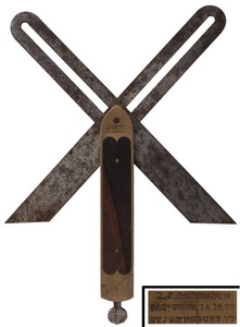 St. Johnsbury Tool Company, St. Johnsbury, Vermont: Rare R'wood & Brass Dual Blade "T" Bevel