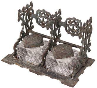 Unmarked: 19th C. Cast Iron Double Inkwell