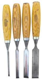 William Marples & Sons, Sheffield, England: Stepped Set Of Four Bevel Edge Chisels
