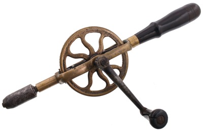 Unmarked: Early Cast Brass & R'wood Hand Drill