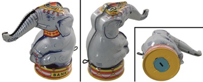 J. Chein & Company, New York, New York: Elephant On Drum Mechanical Bank
