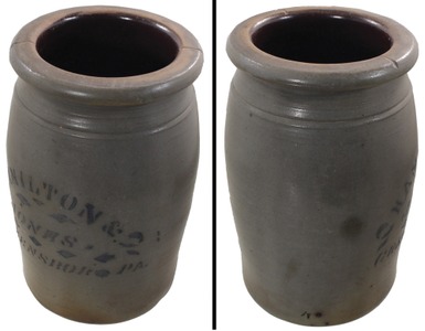 Hamilton and Jones, Greensboro, Pennsylvania: Early Blue Decorated One Gallon Jar