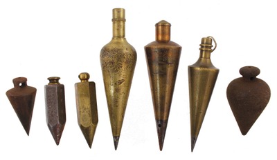 Assorted Makers: Seven Clean Brass & Iron Plumb Bobs