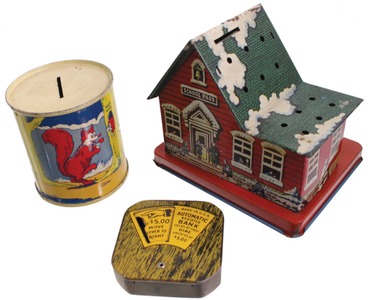 Assorted Makers: Three Clean Enameled Tin Still Banks
