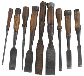 Assorted Makers: Working Set Of Nine Socket Chisels