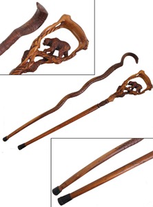 Unmarked: Two Carved Wooden Walking Stick