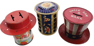 Assorted Makers: Three Clean Enameled Tin Still Banks