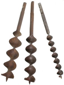 Assorted Makers: Lot Of Three Boring Machine Auger Bits