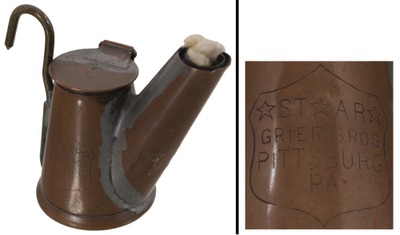 Grier Brothers, Pittsburgh, Pennsylvania: Early Wick Type Miner's Lamp