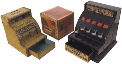 Assorted Makers: Three Clean Enameled Tin Still Banks