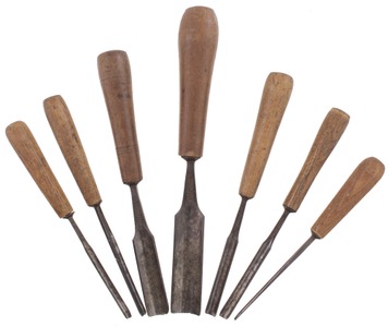W. Greaves & Sons, Sheffield, England: Set Of Seven Clean "Tang" Type Gouges