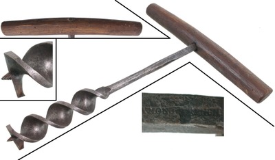 Raymond French & Company, Kinneytown, Connecticut: Early 1 7/8" "T" Auger Handle