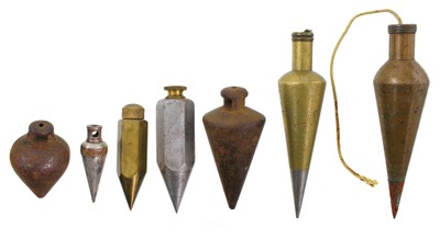 Assorted Makers: Seven Clean Brass & Iron Plumb Bobs