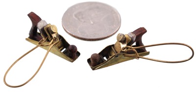 Unmarked: Pair Of Rosewood & Brass Plane Earrings