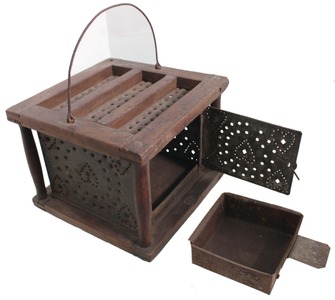 Unmarked: Early Pierced Tin & Wood Foot Warmer